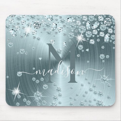 Teal Blue Diamonds _ Personalized Mouse Pad