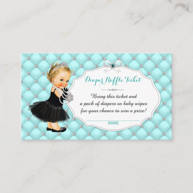 Teal Blue Diaper Raffle Tickets Enclosure Card (Front)