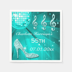 Teal Blue Disco Ball and Sparkle Heels 55th Napkins