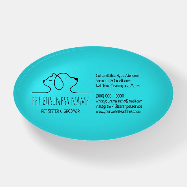 Teal Blue dog and cat line logo veterinary Paperweight