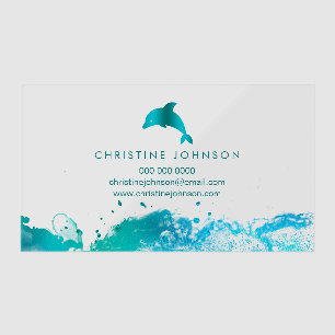 teal blue dolphin clear business cards