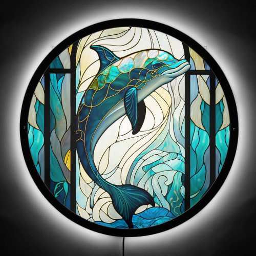 Teal Blue Dolphin Look of Stained Glass Wall light LED Sign