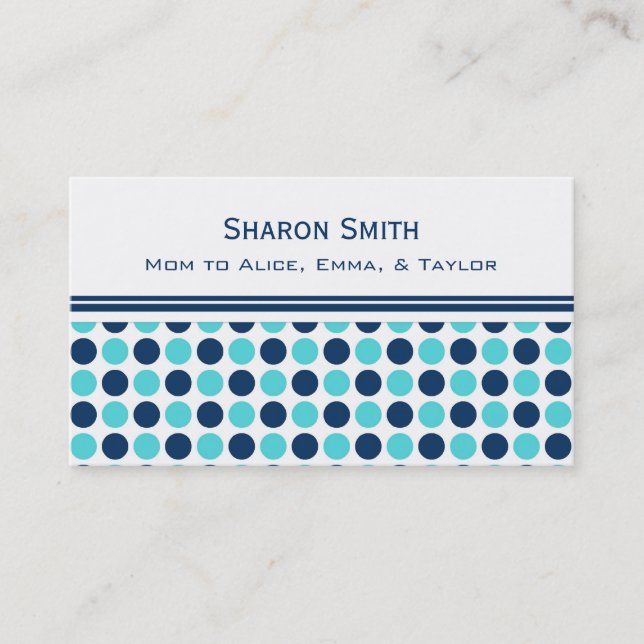 Teal Blue Dots Pattern Mom Calling Cards (Front)