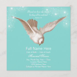 Teal Blue Dove Memorial Service Announcements