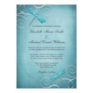 Dragonflies Wedding Invitations Zazzle Teal Blue Dragonfly Swirls Wedding Invitation