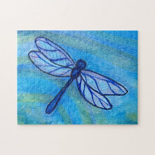 Teal Blue Dragonfly Wings Water Jigsaw Puzzle