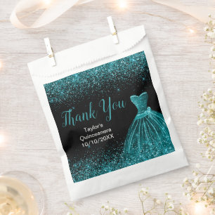 Teal Blue Dress Faux Glitter Quinceanera Favor Bag