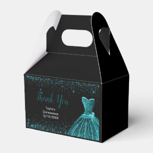 Teal Blue Dress Faux Glitter Quinceanera Favor Boxes