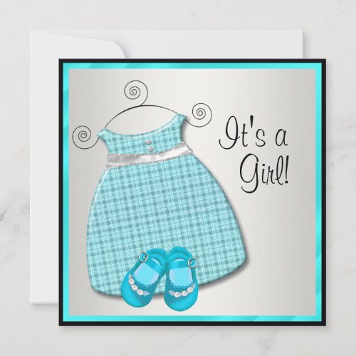 Teal Blue Dress Shoes Teal Black Baby Girl Shower Personalized Announcements