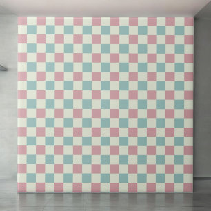 Teal Blue & Dusty Pink Checkered Pattern Retro Ceramic Tile