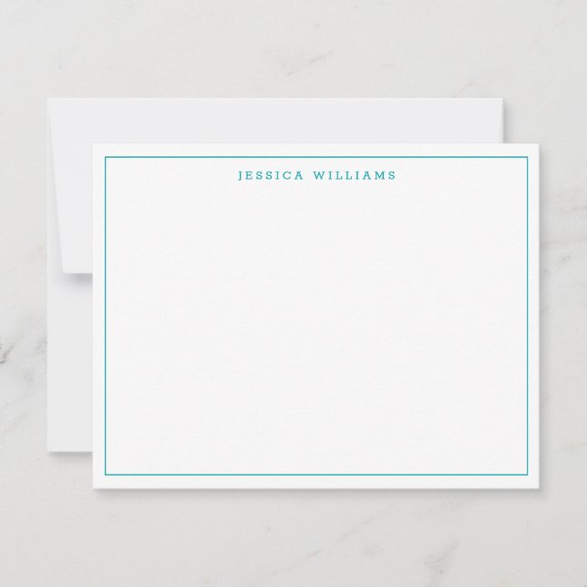Teal Blue Elegant Modern Professional Thin Border Note Card (Front)