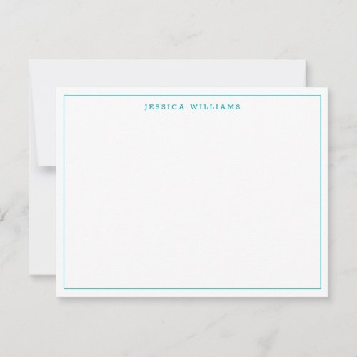 Teal Blue Elegant Modern Professional Thin Border Note Card