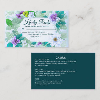 Teal blue elegant modern whimsical wedding RSVP Enclosure Card