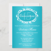 Teal Blue Elegant Swirl Quinceanera Birthday Party Invitation (Front)