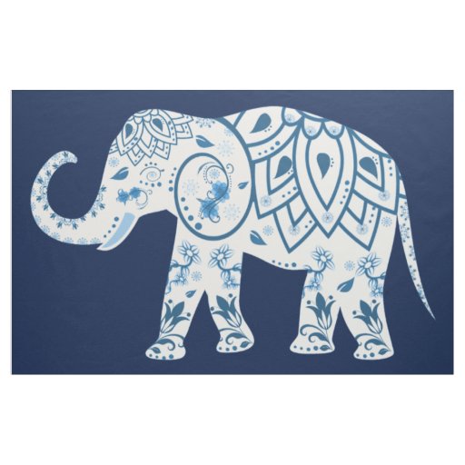 Teal Blue Elephant Mural Fabric