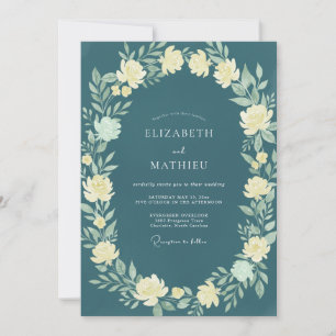 Teal Blue Exquisite Botanical Wedding Invitation
