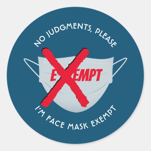 Teal Blue  FACE MASK EXEMPT Classic Round Sticker