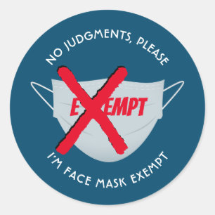 Teal Blue   FACE MASK EXEMPT Classic Round Sticker