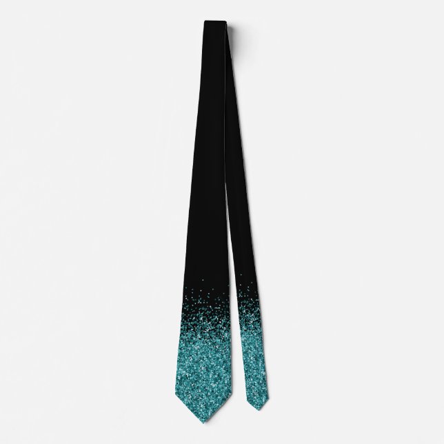 Teal Blue Fading Waterfall Ombre Glitter look  Neck Tie (Front)