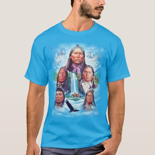 Teal Blue Famous Native Americans Mens Template T_Shirt