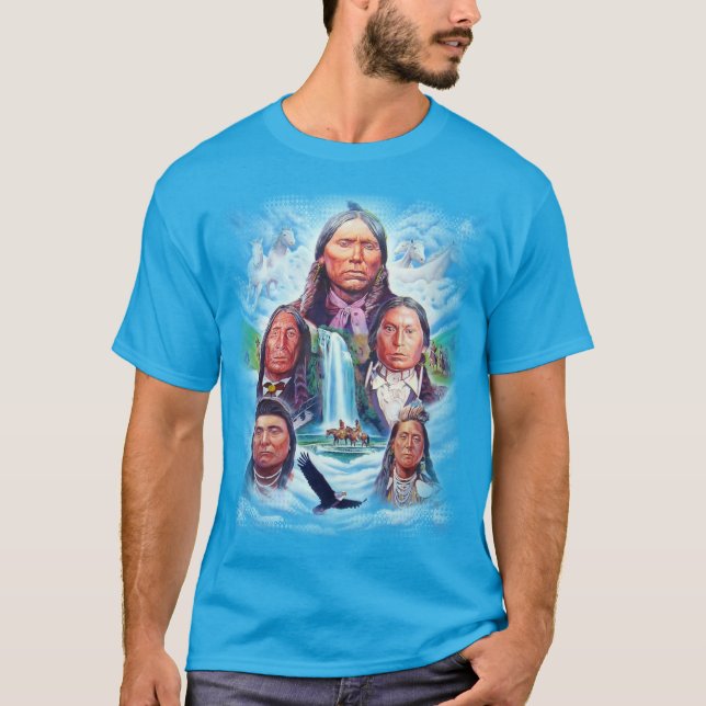 Teal Blue Famous Native Americans Mens Template T-Shirt (Front)
