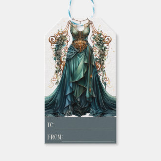 Teal Blue Fantasy Dress Gift Tag, Christmas Tags