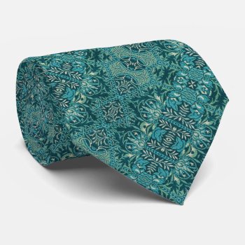 Teal Blue Faux Embroidery Vintage William Morris Neck Tie by Pretty_Vintage at Zazzle