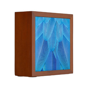Teal Blue Feathers of the Macaw Parrot Desk Organizer