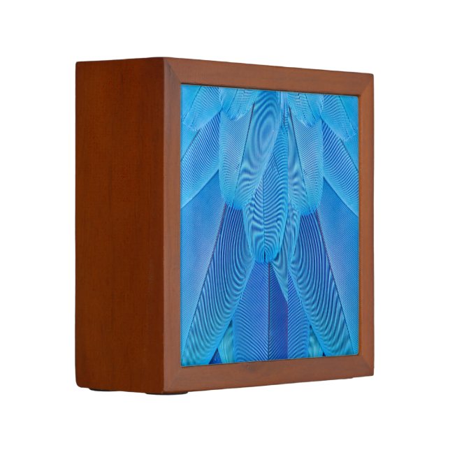 Teal Blue Feathers of the Macaw Parrot Desk Organizer (Left)