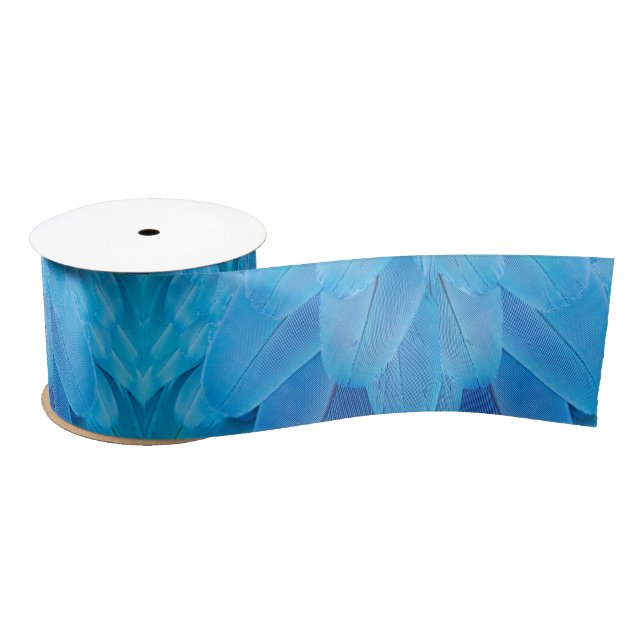 Teal Blue Feathers of the Macaw Parrot Satin Ribbon (Spool)
