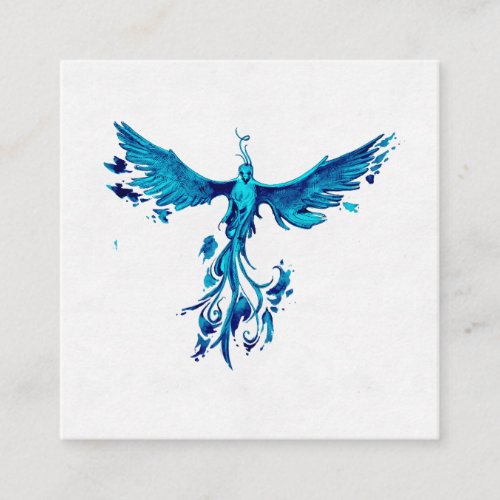   TEAL BLUE Feathers Phoenix Rising Ashes Square Business Card