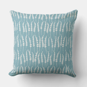 Teal Blue Fern Pattern for Cottage Throw Pillow