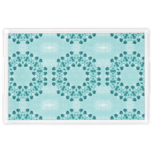 Teal Blue Floral Abstract Acrylic Tray