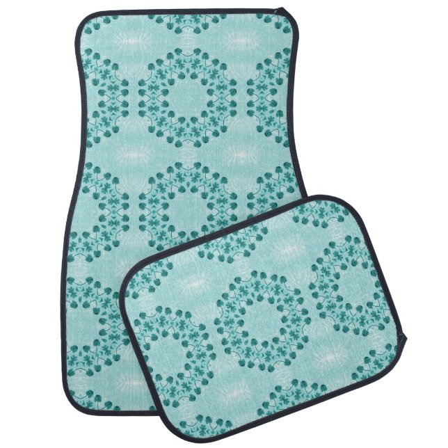 Teal Blue Floral Abstract Car Floor Mat (Set)