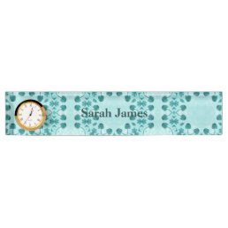 Teal Blue Floral Abstract Desk Name Plate