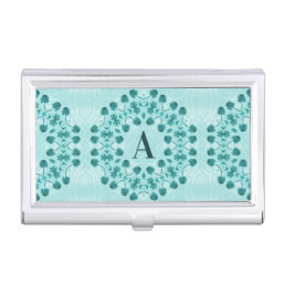 Teal Blue Floral Abstract Monogram Business Card Case