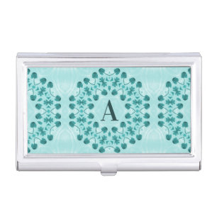 Teal Blue Floral Abstract Monogram Business Card Case