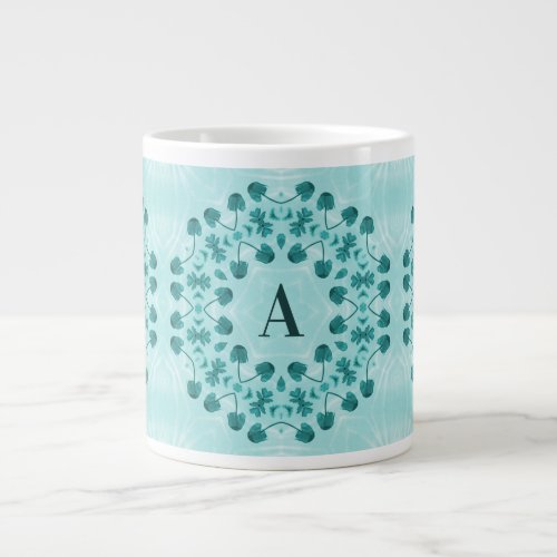 Teal Blue Floral Abstract Monogram Giant Coffee Mug