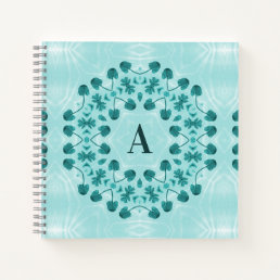 Teal Blue Floral Abstract Monogram Notebook