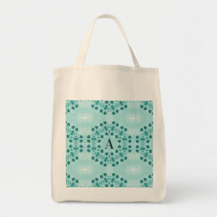 Teal Blue Floral Abstract Monogram Tote Bag