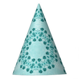Teal Blue Floral Abstract Party Hat
