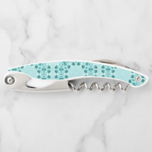 Teal Blue Floral Abstract Waiter's Corkscrew