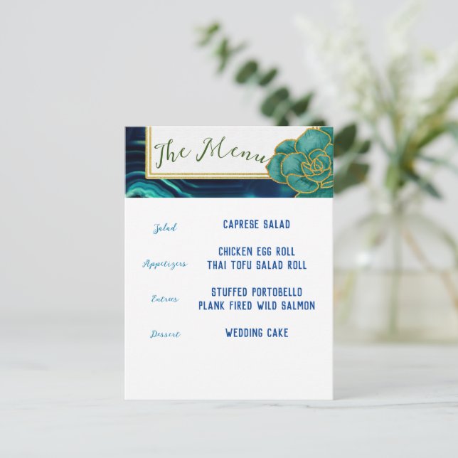 Teal & Blue Floral Agate Menu (Standing Front)