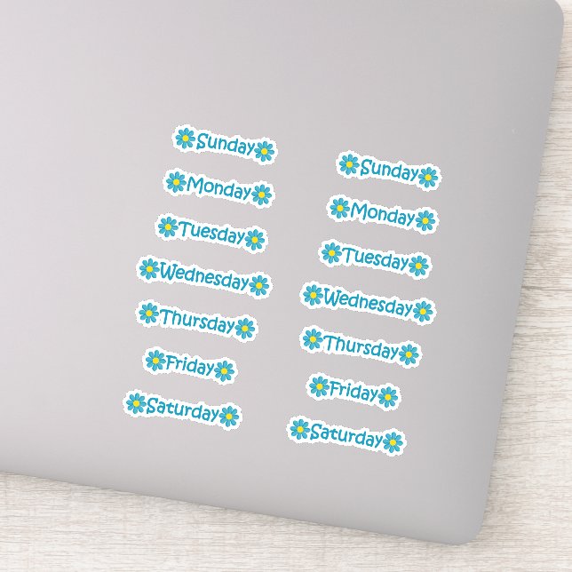 Teal Blue Floral Days of the Week Planner Journal Sticker (Detail)