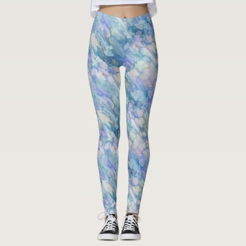 Teal Blue Floral Delight Leggings