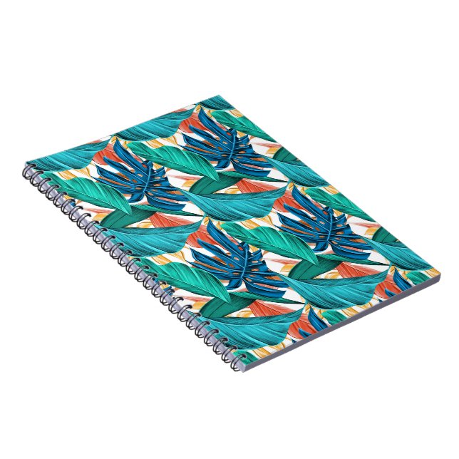 Teal & Blue Floral Leaves Pattern Design Notebook (Right Side)