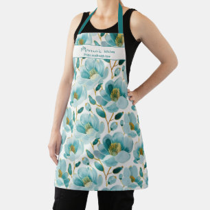 Teal Blue Floral Mama's Kitchen Apron