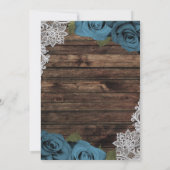 Teal Blue Floral Roses Rustic Wood Lace Wedding Invitation (Back)