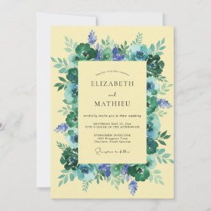 Teal Blue Floral Whimsy Wedding Invitation