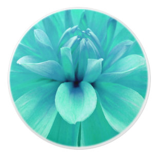 Teal blue flower ceramic knob